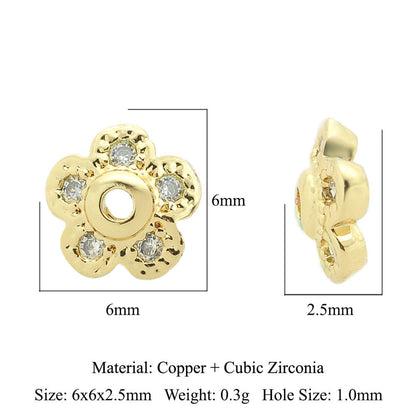 5 pcs/pack round copper zircon beaded flower spacer beads