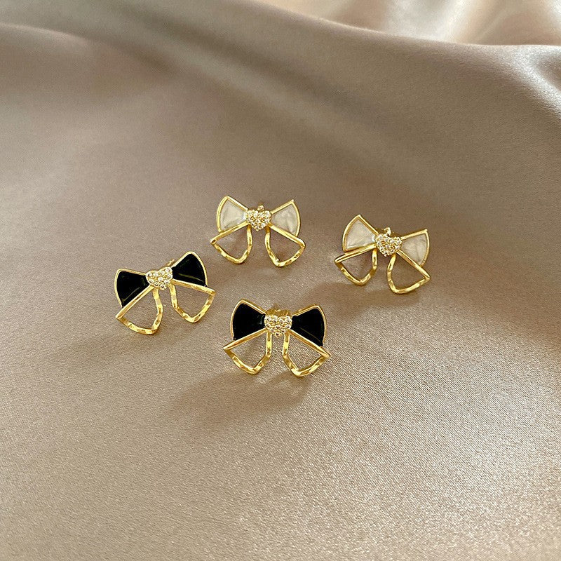 Black Diamond Pearl Bow Earrings fashion