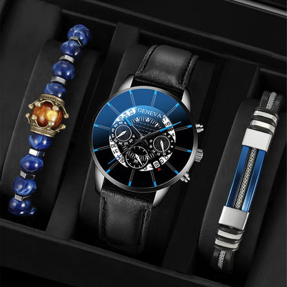 Business Calendar Belt Watch Men's Bracelet Set