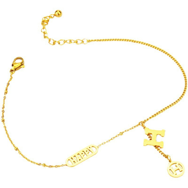 H Initial Titanium Steel Anklet — Women's Korean/Japanese Non-Fading Summer Chain