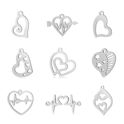 5 pcs/pack, love electrocardiogram, titanium steel pendant, peach heart DIY.