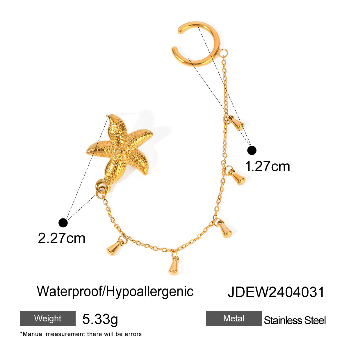 Single starfish teardrop ear clip