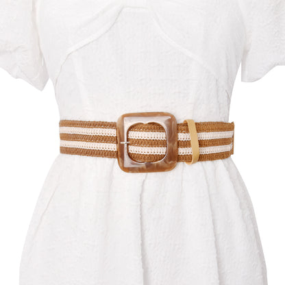 Grass braided women's belt elastic