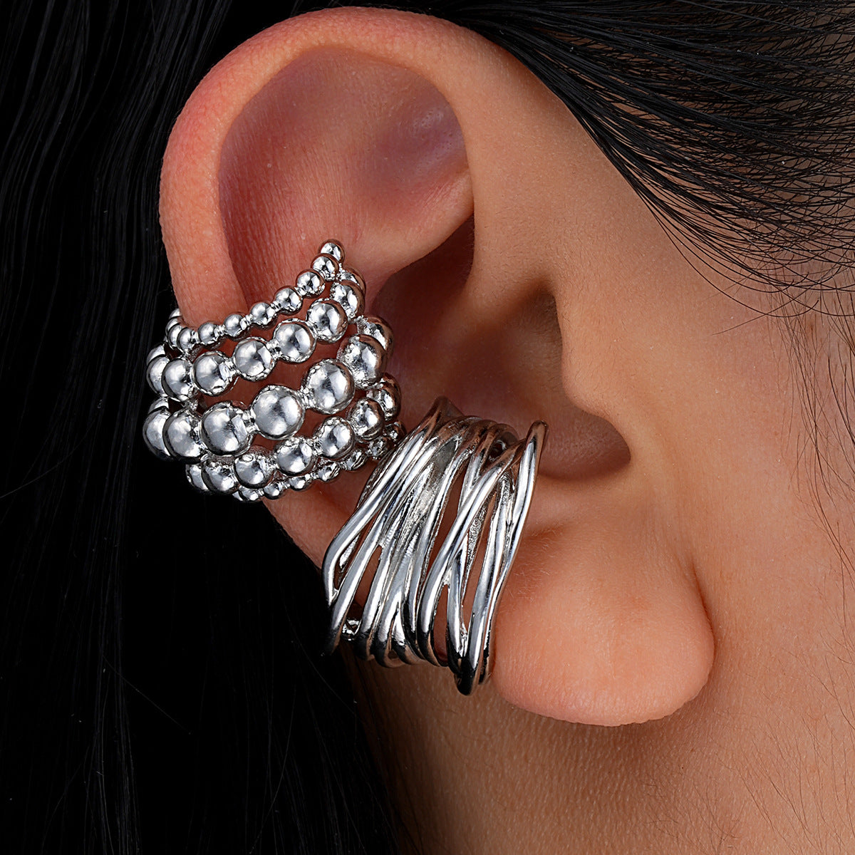 Multi-Layer Round Bead Ear Clips