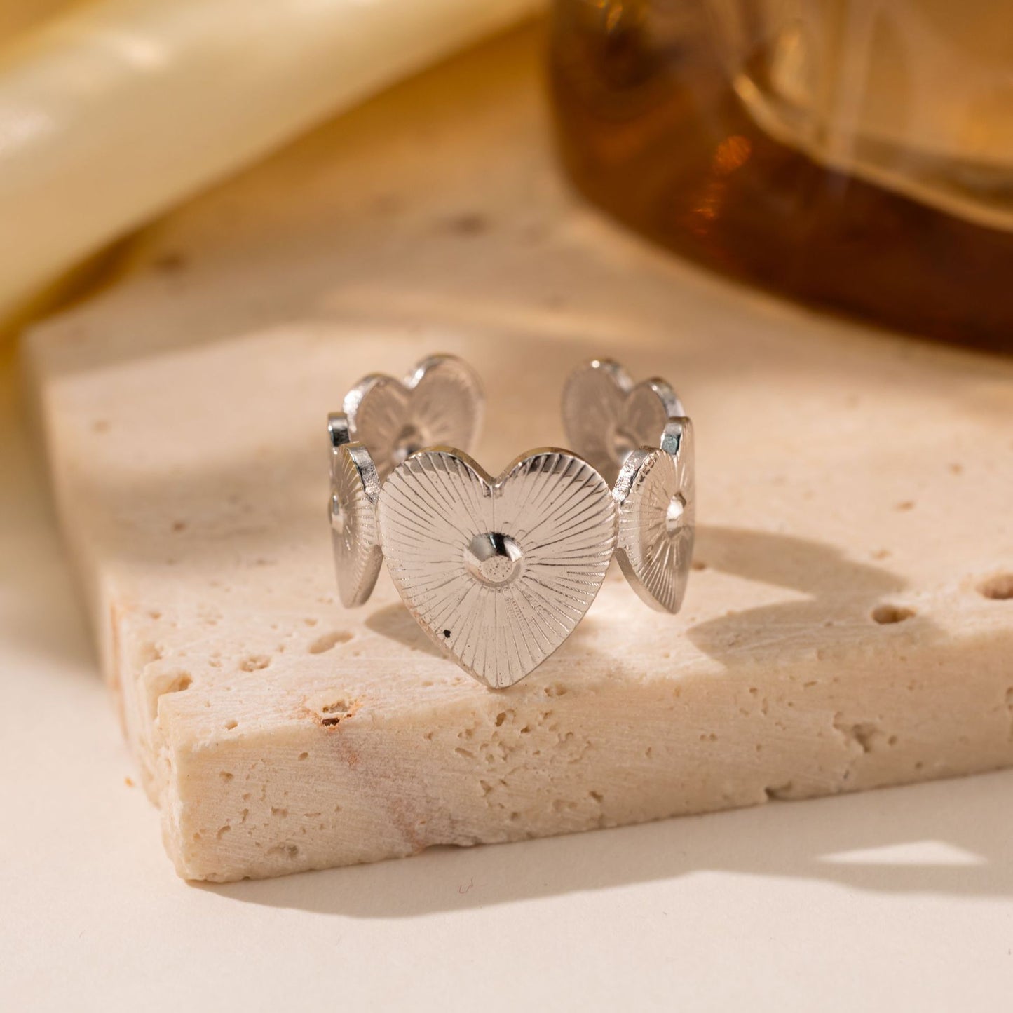 18K Gold Titanium Steel Heart Ring