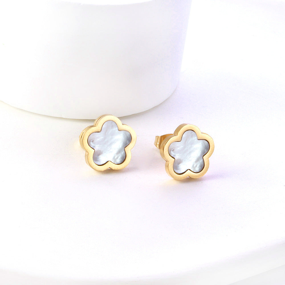 Peach Blossom Stainless Steel Studs — Simple Floral Earrings