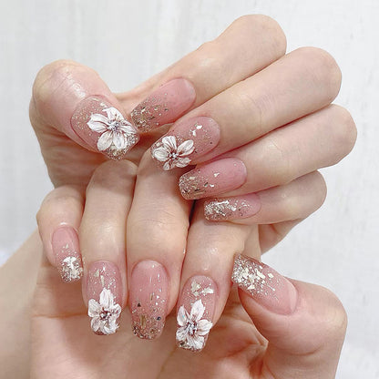 Vintage Camellia Glitter Nails