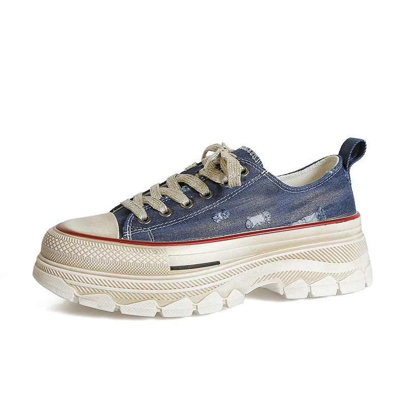 Zapatos de lona desgastados retro zapatos de suela gruesa para mujer 
