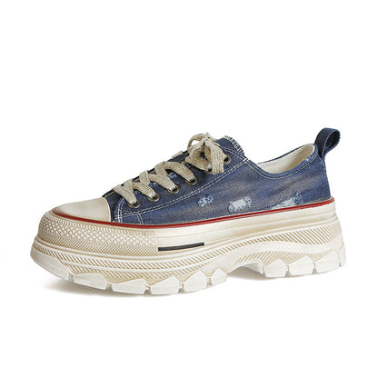 Zapatos de lona desgastados retro zapatos de suela gruesa para mujer 