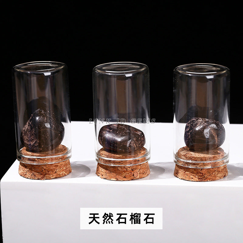 Botella de los deseos con muestra de mineral de roca de cristal 