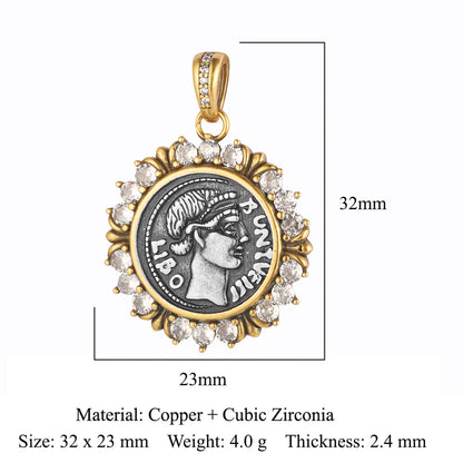 Copper zircon pendant ancient silver coin DIY accessories