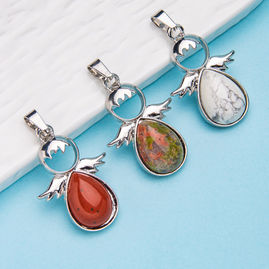 Pingente de cristal oval com asas de anjo de cristal gota d'água 