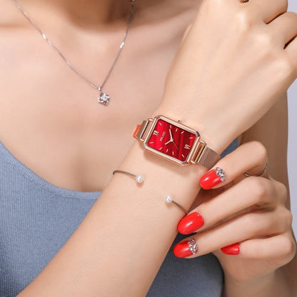 Reloj vintage pequeño cuadrado para mujer con correa de malla de lujo 