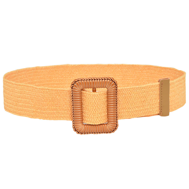Simple woven wooden round buckle belt
