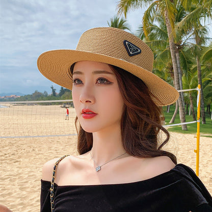 Sombrero de paja de tendencia primavera otoño verano para mujer ala plana británico jazz sol 