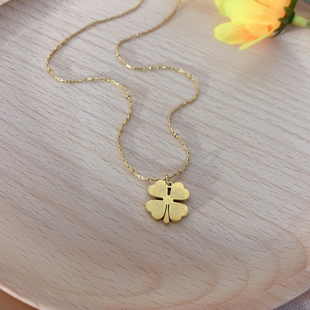 Women's Titanium Steel Four-Leaf Clover Snake Chain Necklace (Short)