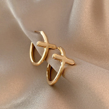 Cross Ear Needle Ring Open Earrings