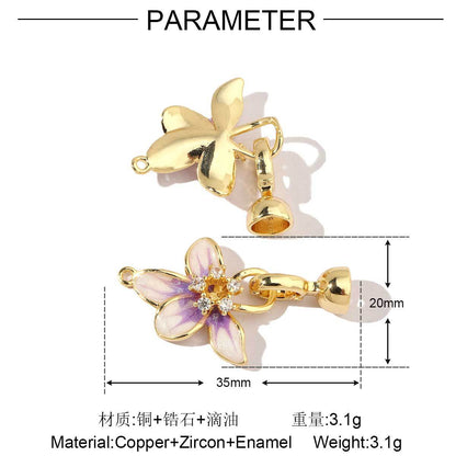 18K gold-coated colored flower copper zircon removable universal buckle