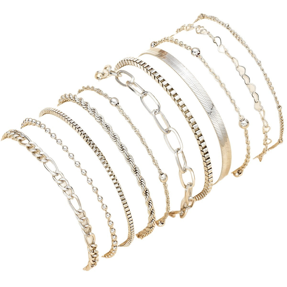 11-Piece Stacked Chain Bracelet Set
