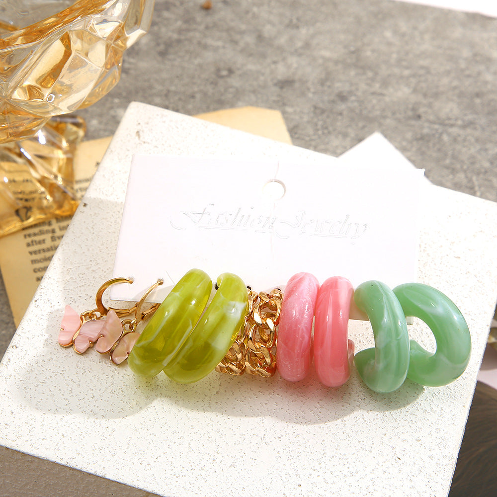 Creative Circle C Shape Resin Earrings Set 5 Pieces