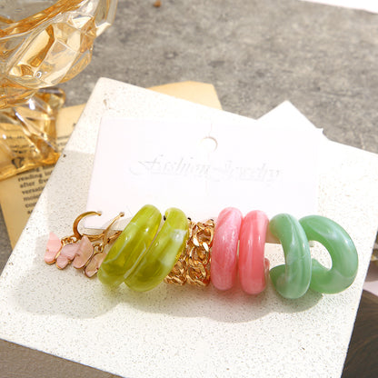 Creative Circle C Shape Resin Earrings Set 5 Pieces