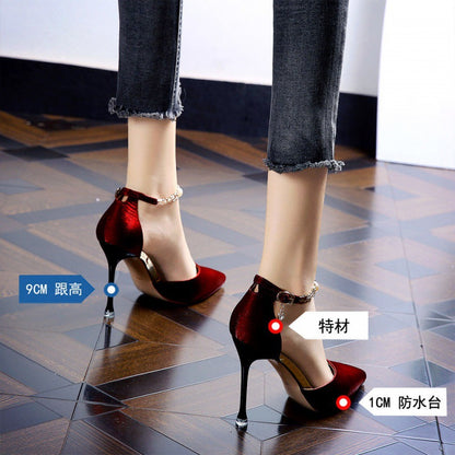 Sexy satin with red soles and high heels