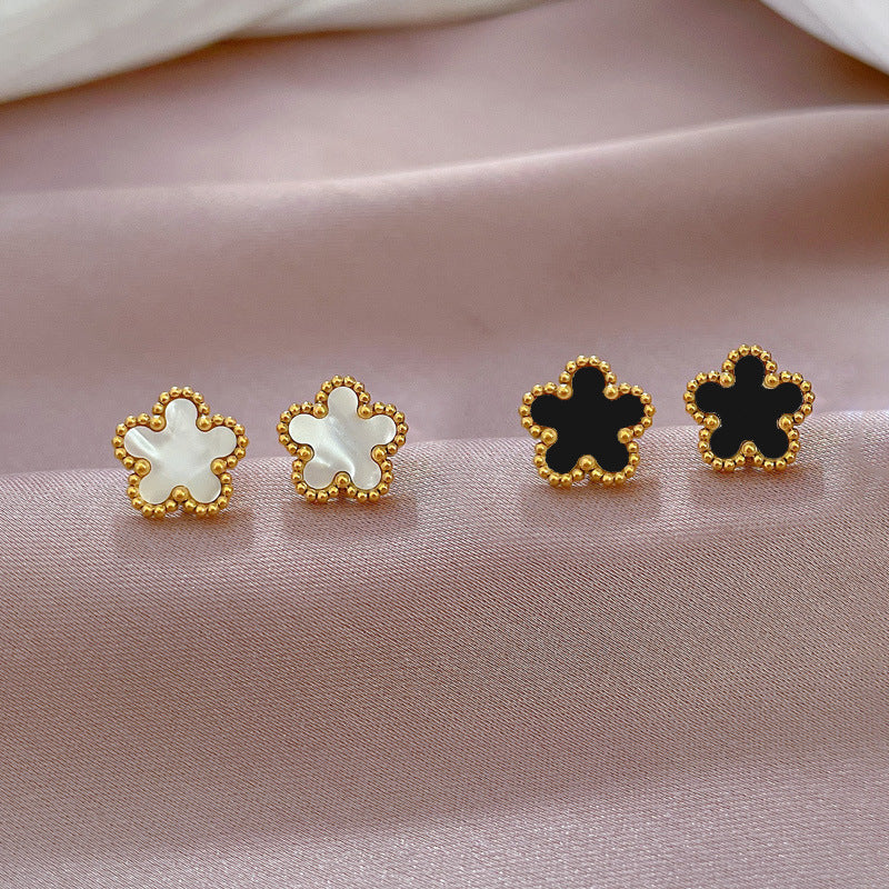 Titanium Steel Five-Petal Minimalist Flower Stud Earrings (Unisex)