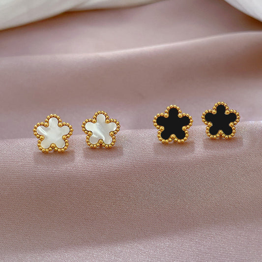 Titanium Steel Five-Petal Minimalist Flower Stud Earrings (Unisex)