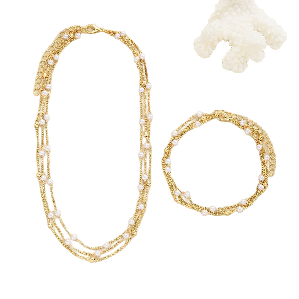 Multi-layer Pearl Star Necklace & Bracelet Set