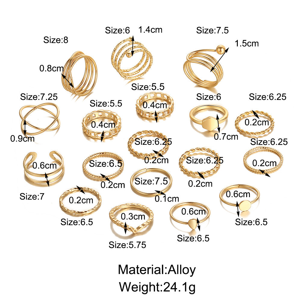 European and American style alloy ring 18-piece set