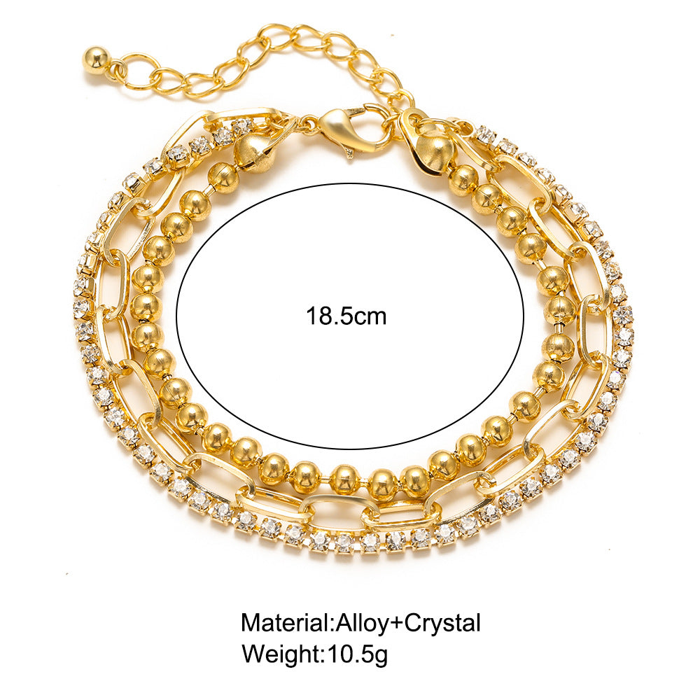 Tobillera multicapa personalizada con diamantes de imitación para mujer 