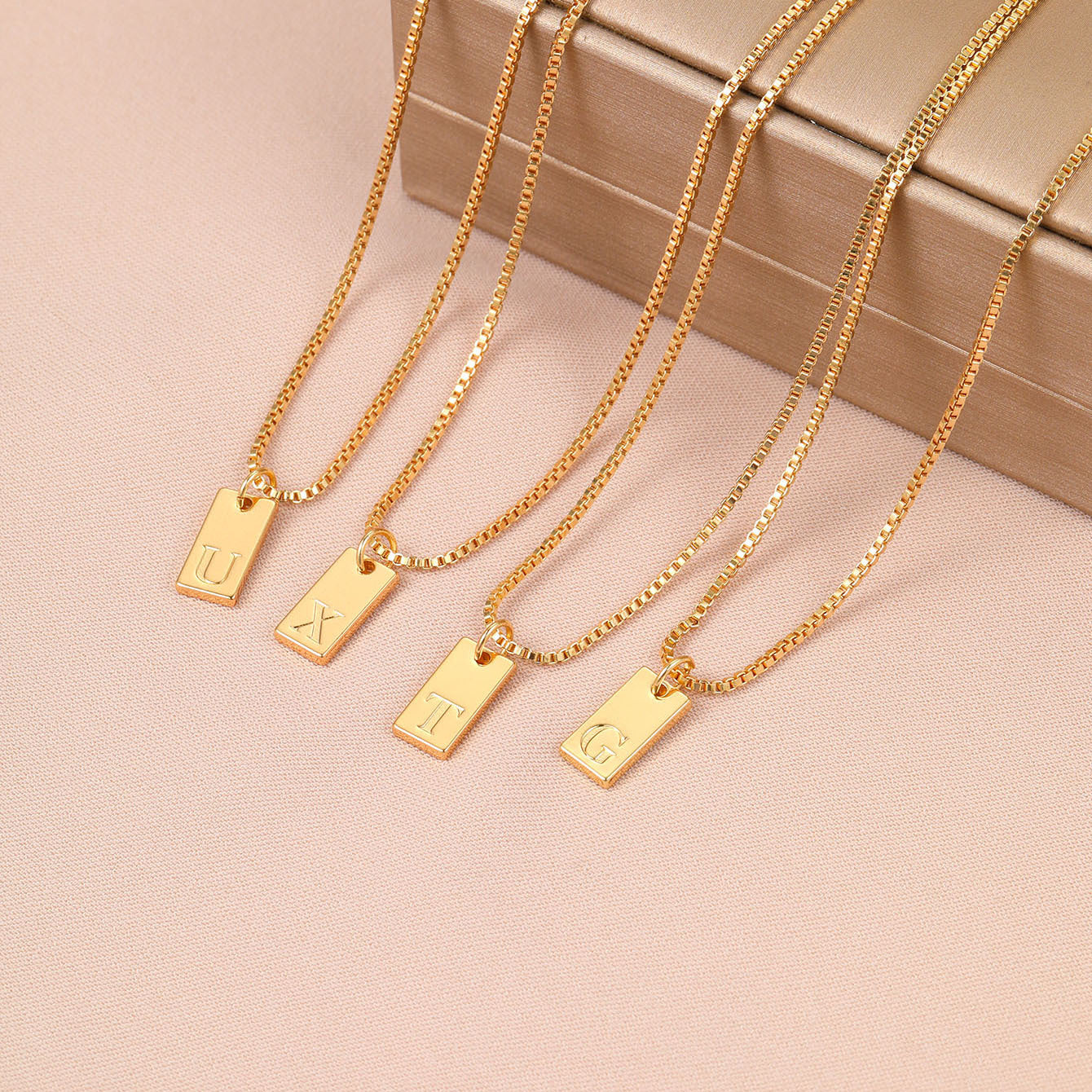 English letter square pendant clavicle necklace