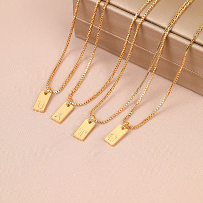 English letter square pendant clavicle necklace