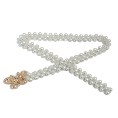 Butterfly buckle elastic elastic pearl waist chain