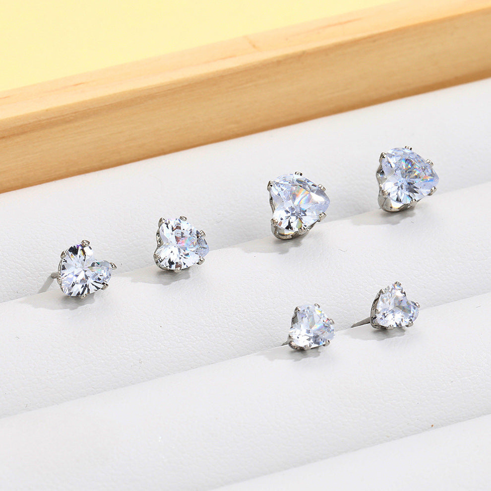 3 pairs of rhinestone earrings, small heart earrings