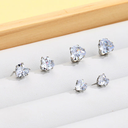 3 pairs of rhinestone earrings, small heart earrings