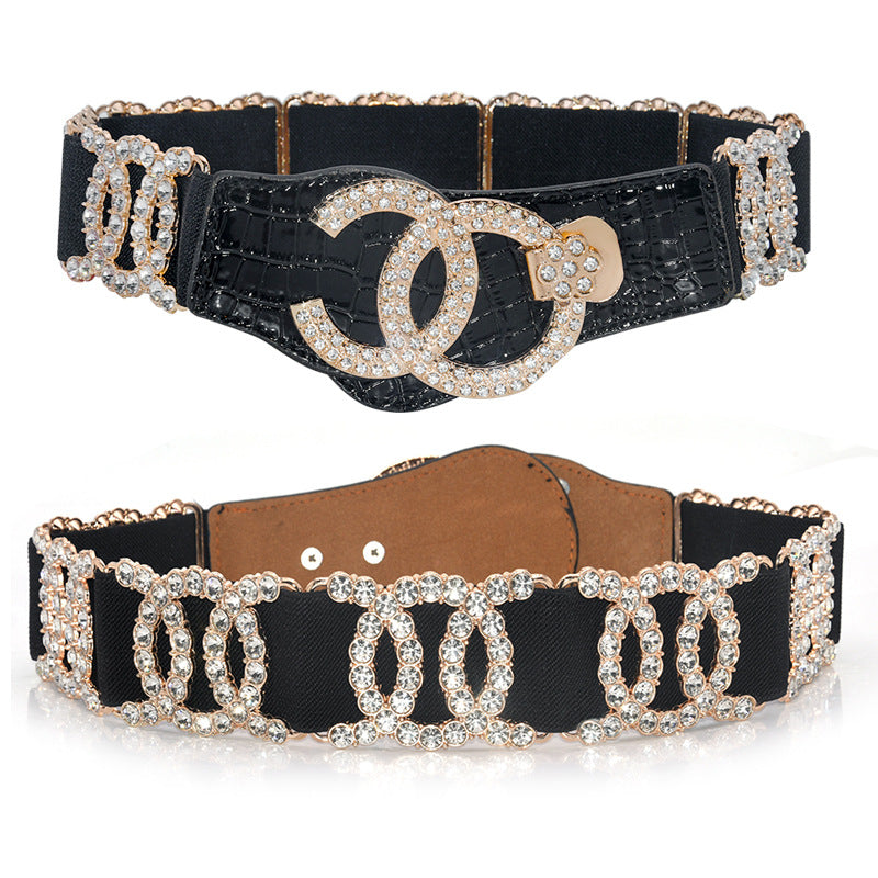 Rhinestone elastic belt women's Korean version