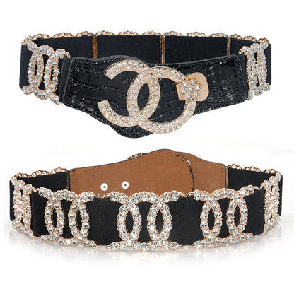 Rhinestone elastic belt women's Korean version