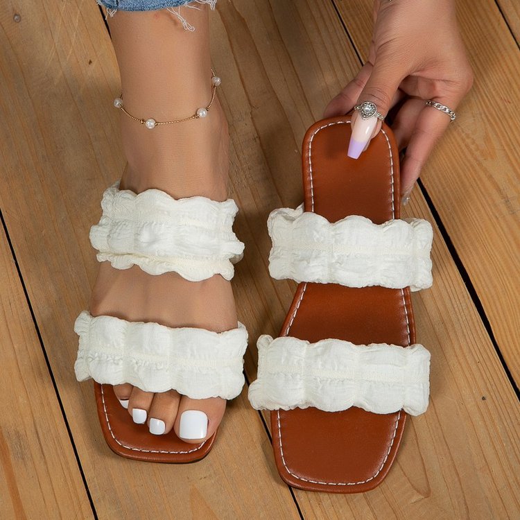 Solid color cloth flat bottom rubber flat heel slippers