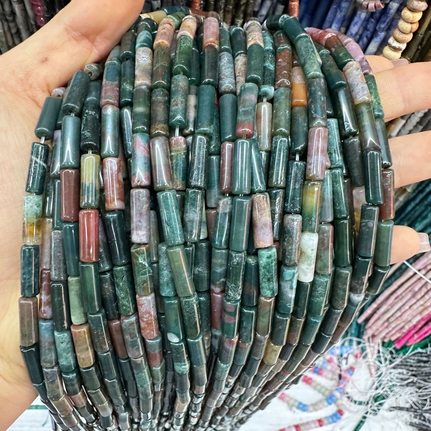 4*13MM natural stone crystal cylindrical spacer beads