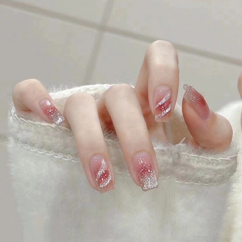 Blush Glitter Medium Long Ballerina Nails