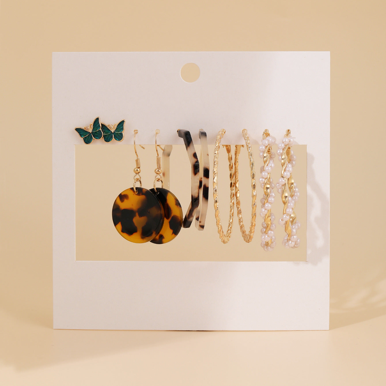 Cross-border new oil-drop butterfly earrings 5 pairs