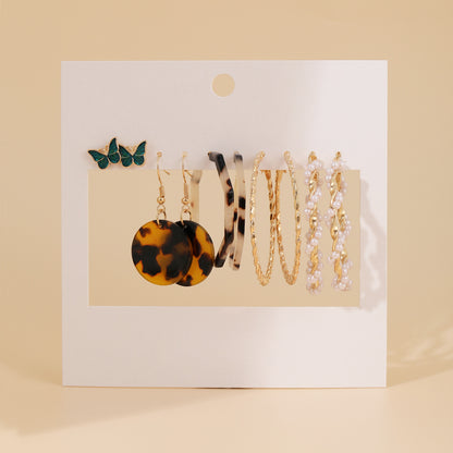 Cross-border new oil-drop butterfly earrings 5 pairs