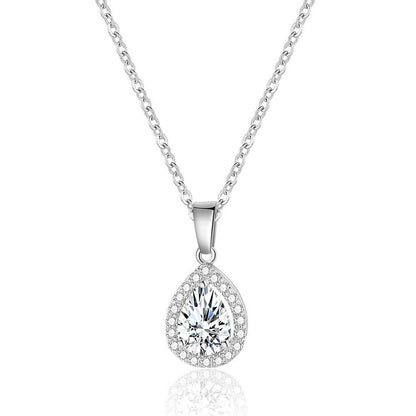 Titanium steel mermaid tear necklace copper inlaid 5A zircon pendant