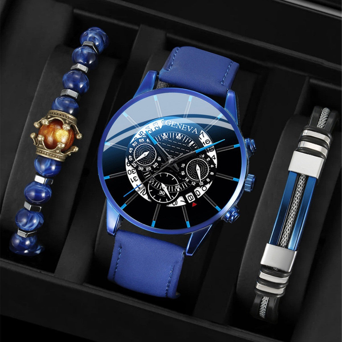 Business Calendar Belt Watch Men's Bracelet Set