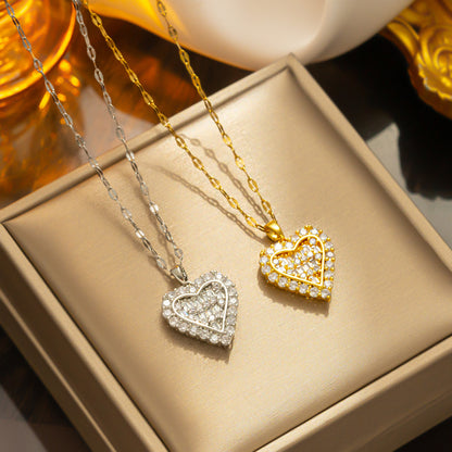 Colar com pingente de coração de zircão doce chique para mulheres 