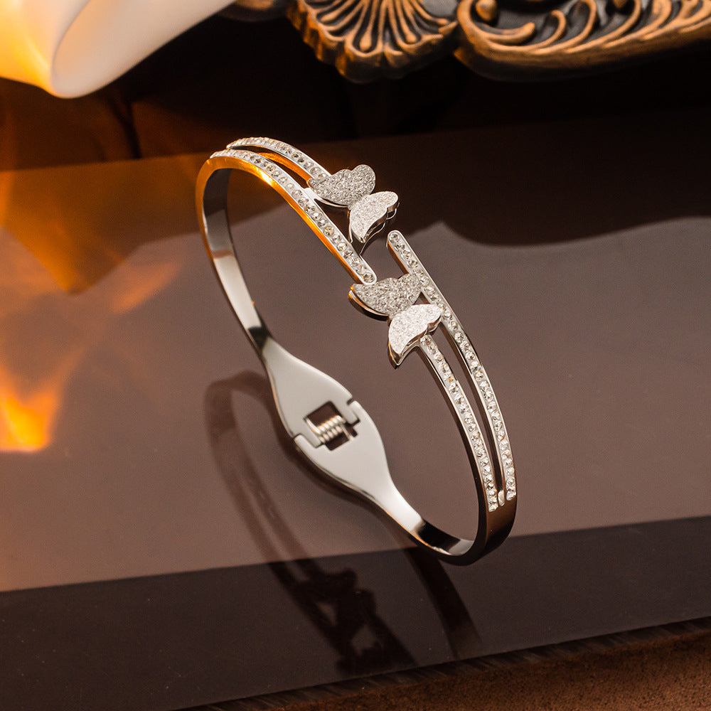 Butterfly Titanium Steel Bracelet - Trendy Hollow Design!