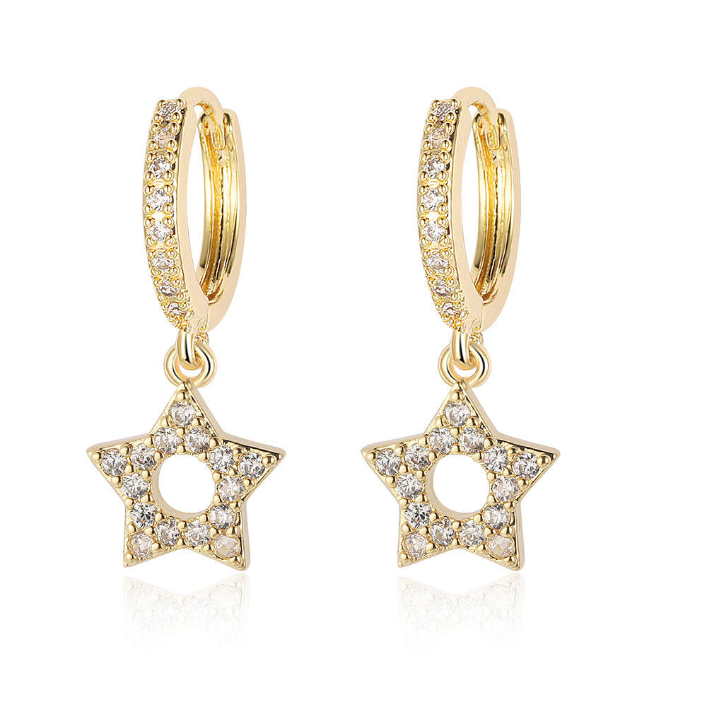 Crescent Star Flower Copper Zircon Women's Earrings
