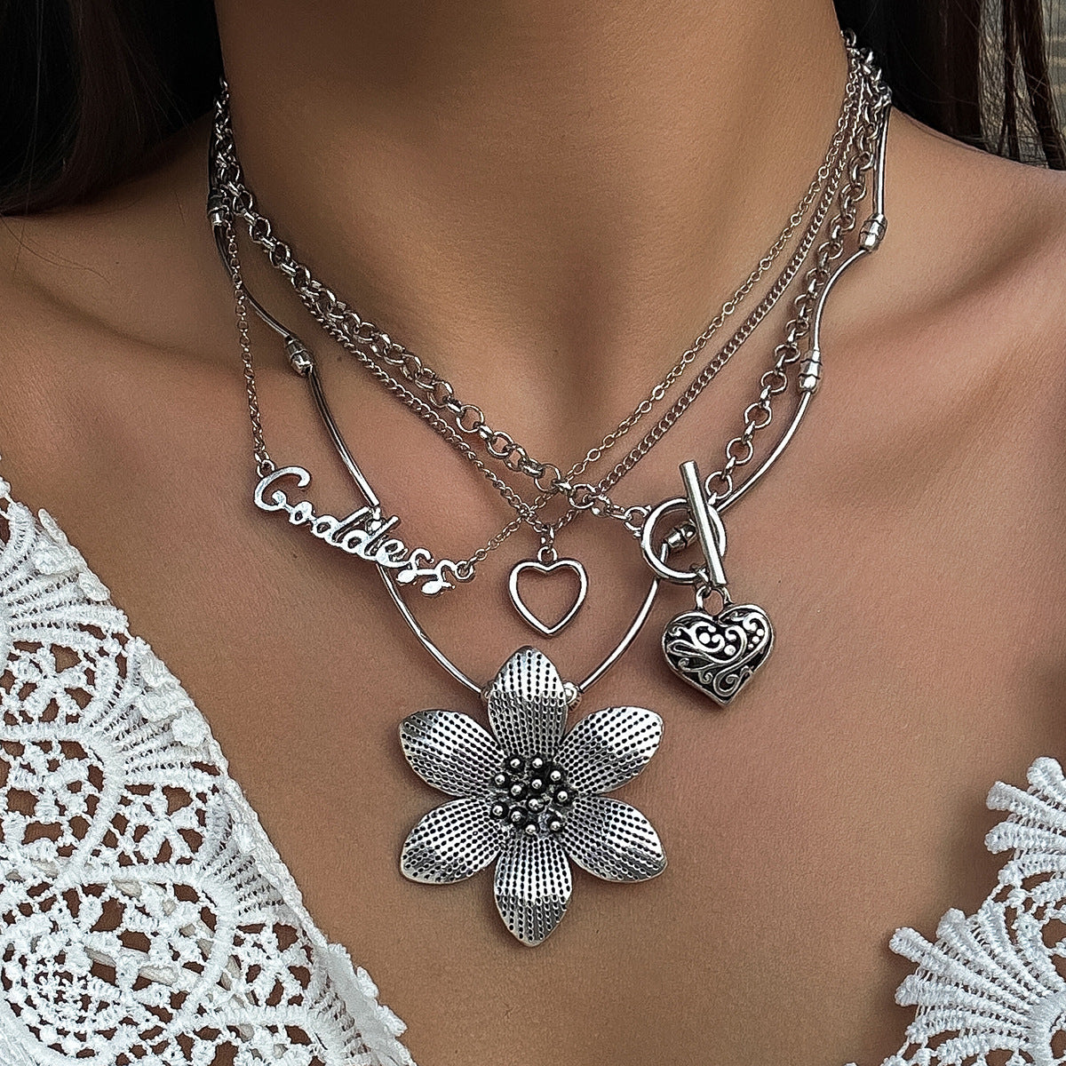 Vintage alphabet flower necklace