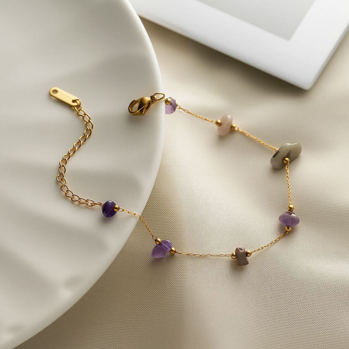 Women's 18K Gold-Plated Amethyst Natural Stone Bracelet — Ethnic Style